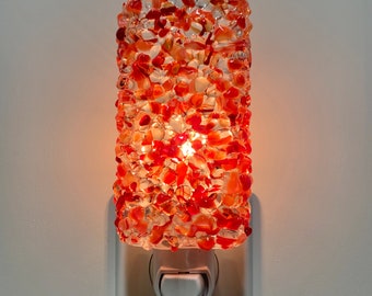 Glass Night Light - Red Orange White Kitchen Bedroom or Bathroom Light, HandmadeGift, Home Decor, Lighting, Housewarming, Gift Idea