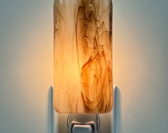 Glass Night Light - Brown and White Streaky Fused Glass Handmade Light, Kitchen, Bathroom, Bathroom, Housewarming Gift, Room Decor