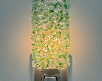 Glass Night Light - Green Chunky Fused Glass Kitchen, Bedroom or Bathroom Lighting, Housewarming Gift, Handmade, Home Decor, Birthday Gift