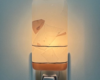 Glass Night Light - White and Mauve Kitchen, Bedroom or Bathroom Night Light, Home Decor, Gift Idea, Housewarming Gift, Hallway Light