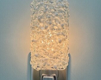 Glass Night Light - White and Clear Fused Glass Kitchen Bedroom or Bathroom Lighting, Housewarming Gift, Handmade Gift, Home Decor