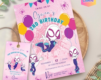 Gwen Spidey Girl Birthday Invitation, Ghost Spider Printable, Editable Canva Template (5x7 Digital Download & Printable Invites)