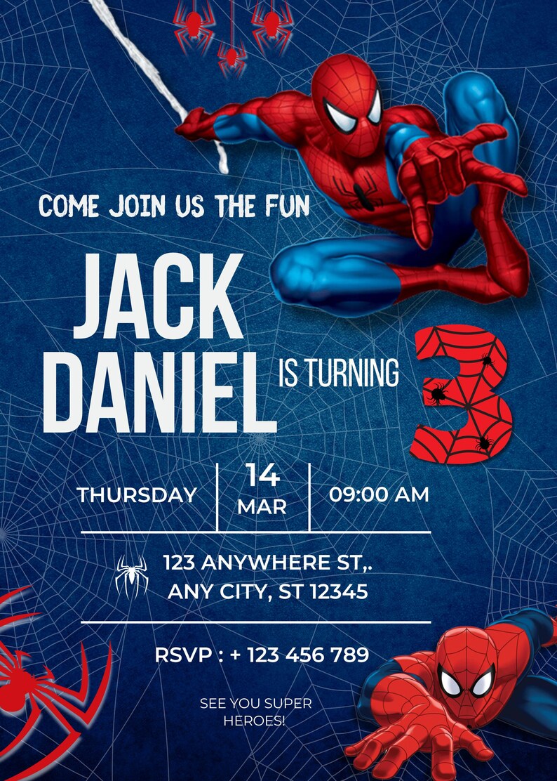 Spiderman Kids Editable Birthday Invitation Spiderman Digital and ...