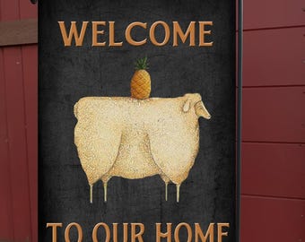 Welcome to Our Home Primitive Sheep and Pineapple Garden Flag #G1663 ~ 12x18 ~ Double sided - High Quality