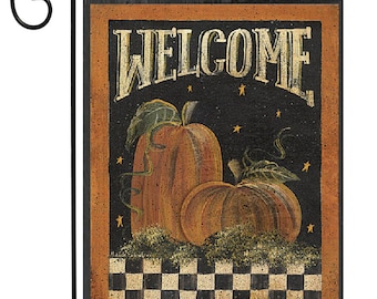 Welcome Pumpkins Primitive Garden Flag #G2279