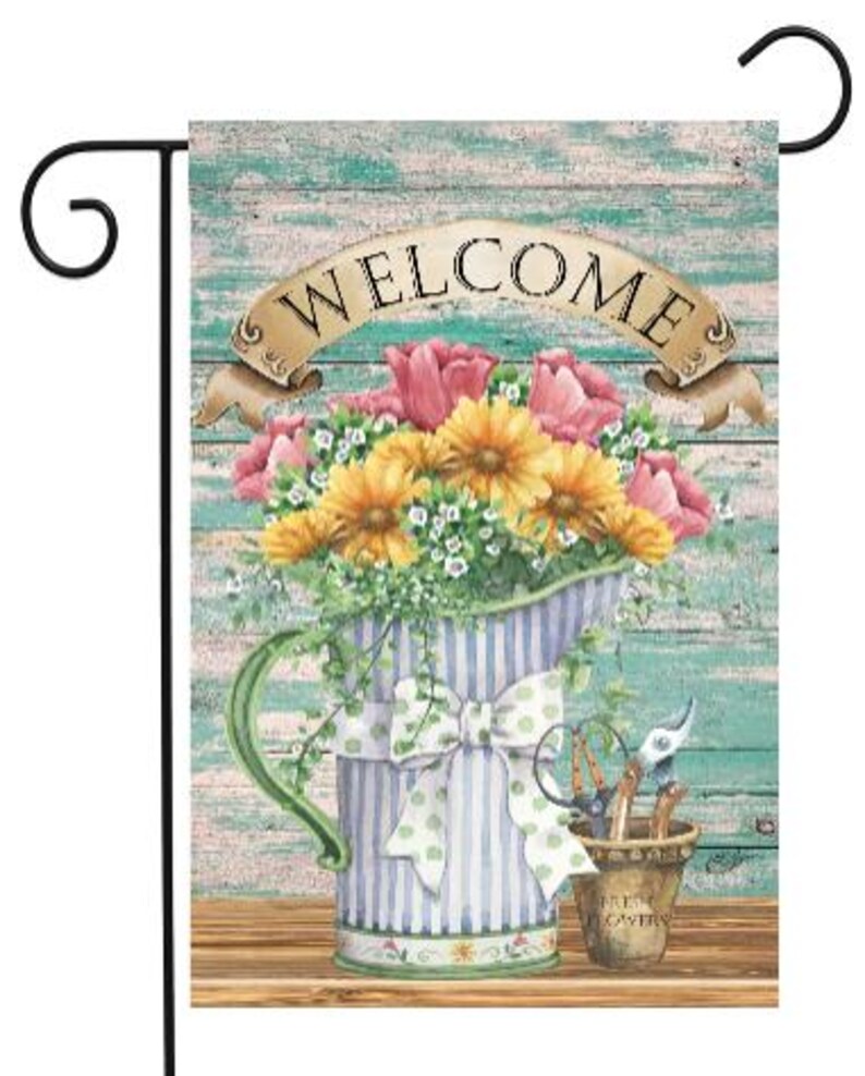 Wellcome Pitcher Welcome Watering Can Flowers Garden Flag #G2325 - Etsy