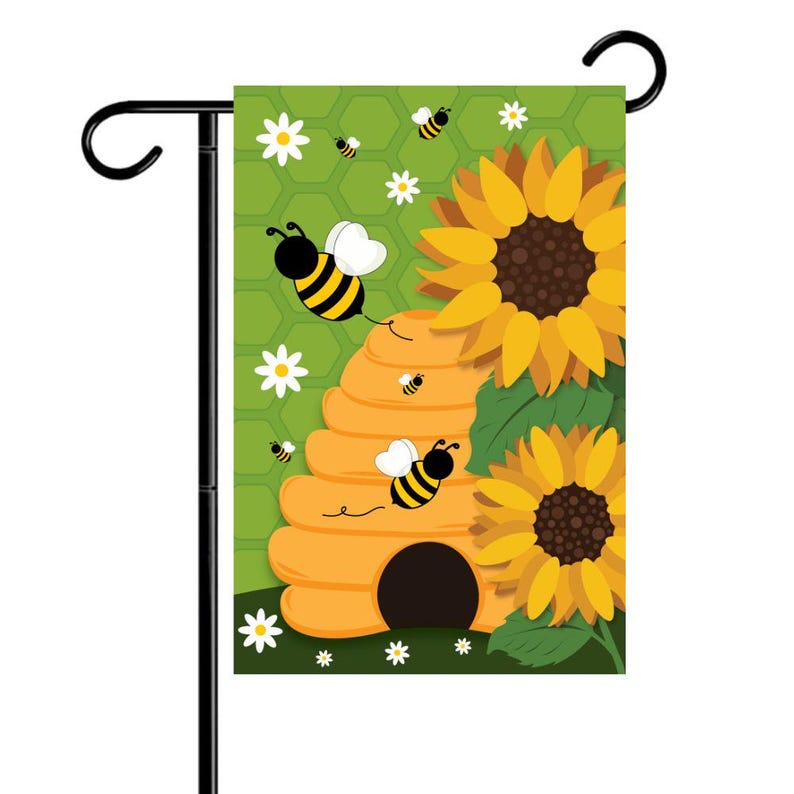 Visual Reference: Bees Sunflowers Double Sided Garden Flag Weather Fade Resistant