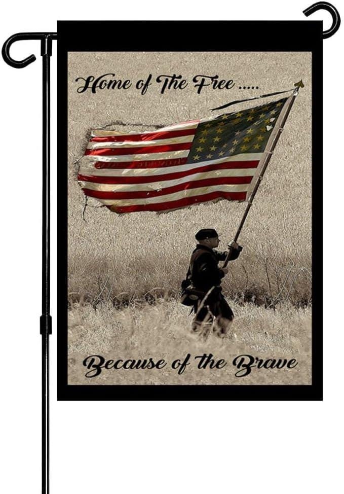 Home of the Free because of the Brave Double-Sided Garden Flag 12x18 Fall Yard Decor, Outdoor Welcome Flag for Lawn, Patio Premium Quality