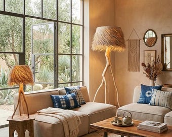 Lamp van boomtakken, vloerlamp van drijfhout, rustieke houten lamp, boho natuurlijke verlichting, handgemaakte Marokkaanse lamp