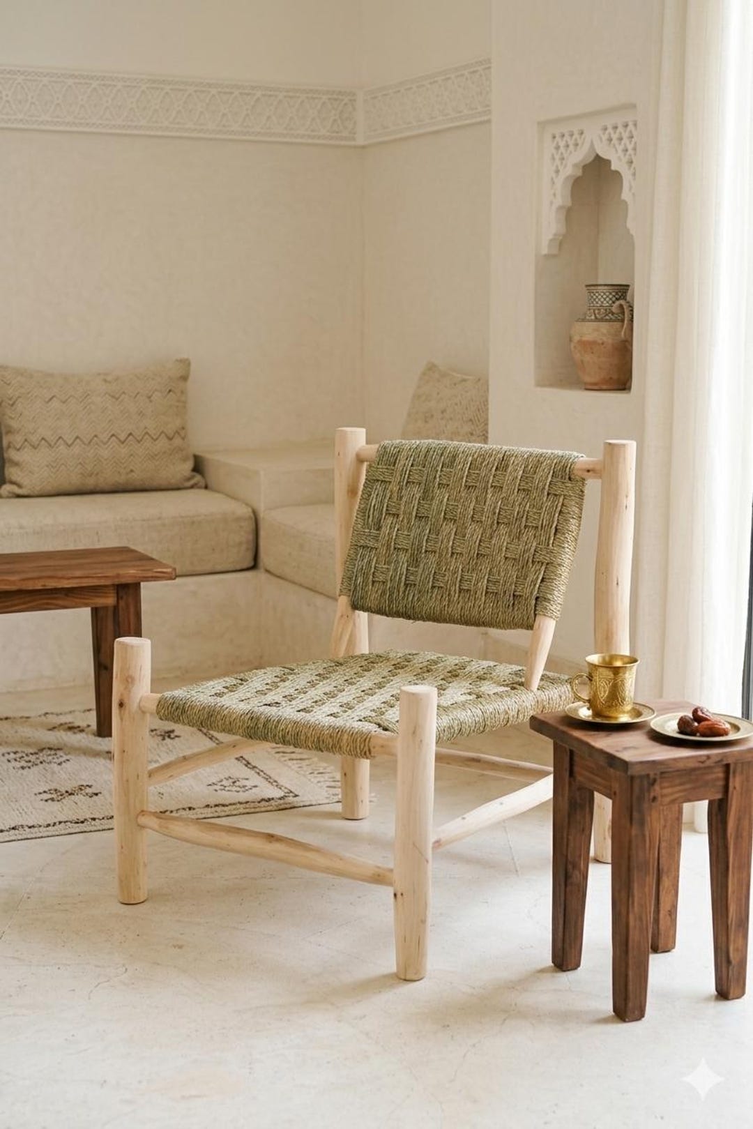 Moroccan Wicker Accent Chair | Handmade Wooden Bench Morocco | Boho ...
