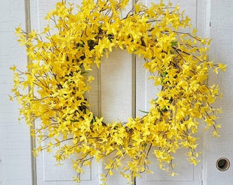 Spring Forsythia Wreath for Front Door, Yellow Wreath, Easter Decor, Spring Wreath, Mother's Day Gift