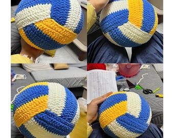 Volley-ball au crochet fait main, coussin de volley-ball rembourré en chenille douce, cadeau pour amateur de volley-ball, décoration de sport confortable, sac de plage hacky jouet de volley-ball