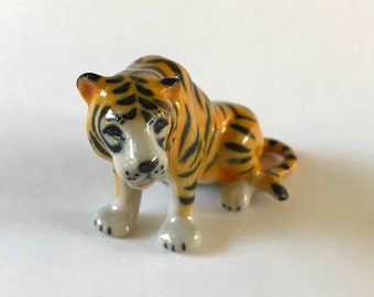 Tiger Ceramic Figure, figurine, mini animal, ceramic animal, tiny animal, small animal, little animal, decoration, wild animal, crouch