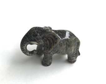 Miniature Elephant, ceramic elephant, ceramic animal, miniature animal, grey, gray, elephant figurine, mini, little, tiny, elephant figure