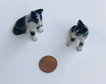 Dog figure, Border Collie, Black White, sitting, Ceramic Dog Figurine, ceramic figure, animal figure, dog figurine, miniature figurine mini