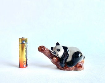 Panda Figure, Panda Figurine, White, Black, Ceramic Animal Figure, Ceramic Figure, Animal Figurine, Home Decoration, Decor, Lying on a Log