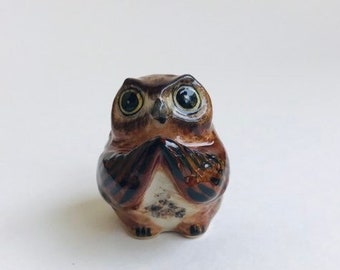 Miniature Owl, Owl Figure, owl figurine, Ceramic Owl, brown, mini animal figure, bird figurine, miniature ceramic, tiny ceramic, little owl,