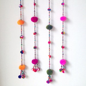 Pom Pom Garland, Fuchsia, yarn pom pom garland, pastel, party, wedding, yarn ball, colorful, rainbow, mobile, carnival, decoration, 36&quot;-47&quot;