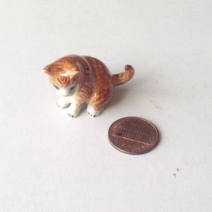 Cat figure, miniature, White, brown, Sit, kitten, Ceramic Cat Figure, ceramic figure, animal figure, cat figurine, animal figurine, decor
