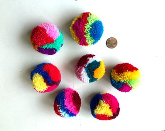 Assorted Yarn Pom Poms, party poms, handmade, pom pom, yarn balls, pink, green, blue, white, red, black, brown, yellow, 10 poms, tulle, soft