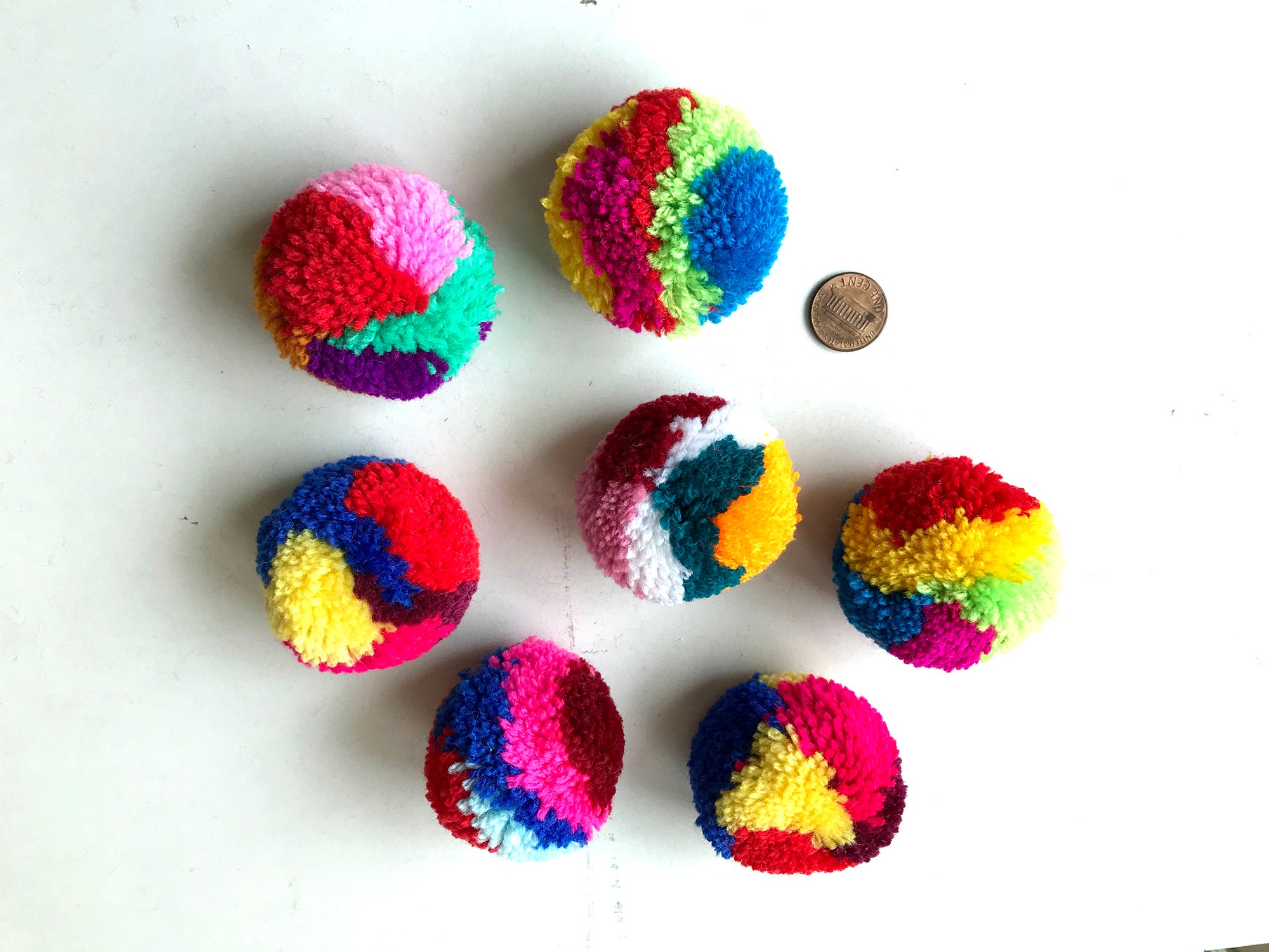 Yarn Pom Poms, Party Poms, Handmade, Pom Pom, Yarn Balls, Pink, Green,  Blue, White, Red, Black, Brown, Yellow, 10 Poms, Tulle, Soft 