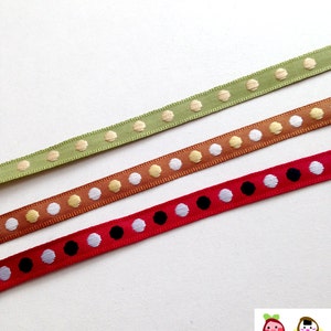 Dot Trim, brown, yellow, white, trim, trims, 5 YARDs, 450 cm, 3/8 inch, 1 cm, fabric, ribbon, craft, card, gift, gift wrap, BROWN ONLY image 1