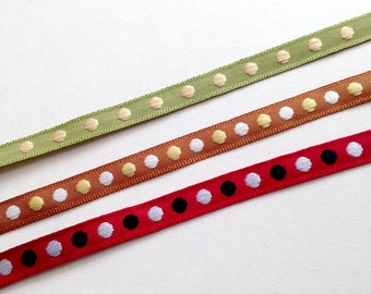 Dot Trim, brown, yellow, white, trim, trims, 5 YARDs, 450 cm, 3/8 inch, 1 cm, fabric, ribbon, craft, card, gift, gift wrap, BROWN ONLY