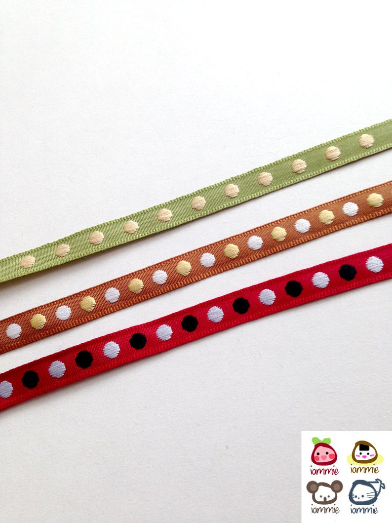 Dot Trim, brown, yellow, white, trim, trims, 5 YARDs, 450 cm, 3/8 inch, 1 cm, fabric, ribbon, craft, card, gift, gift wrap, BROWN ONLY image 1