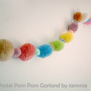 Pom Pom Garland, pastel, banner, yarn pom pom, yarn ball, sweet, pink, light blue, light green, yellow, cream, mobile, carnival, fancy image 4