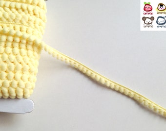 Yellow Pom Pom Trim, trims, pompom trim, 5 YARD (450 cm) 3/8 inch (1 cm) wide, fabric, ribbon, craft, cards, decor, giftwrap, pastel