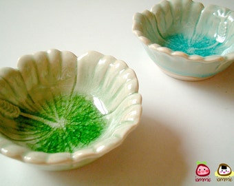 Ceramic Bowl, little, green, ceramic plate, Hibiscus, flower bowl, sauce dish, oil dish, mini, small, decoration, soap dish, small, decor