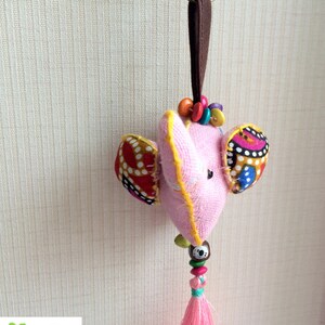 Elephant Keychain, Elephant Key chain, pink, fabric elephant, fabric keychain, xmas, ornament, plush elephant, fringe, colorful, children image 2