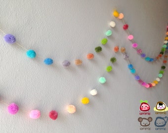 Pom Pom Garland, yarn pom pom garland, pastel, party, wedding, yarn ball, colorful, birthday, mobile, carnival, decoration, 9 feet, 3 yards