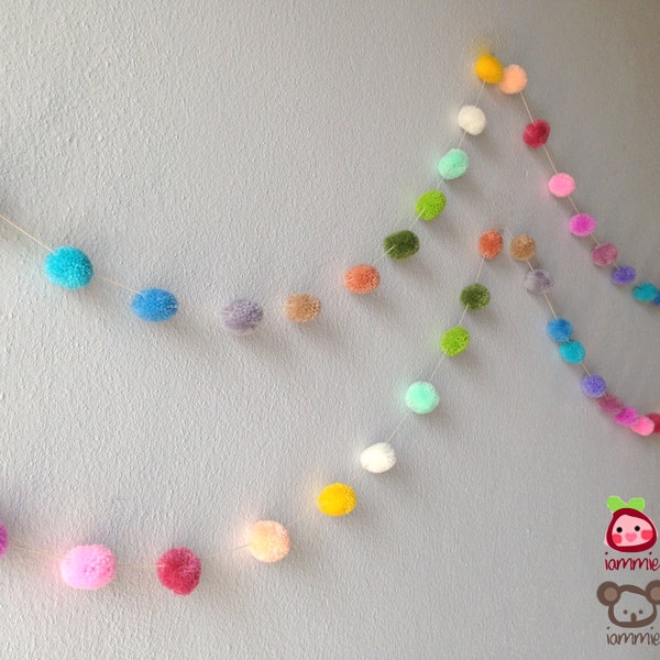 Pom Pom Garland, yarn pom pom garland, pastel, party, wedding, yarn ball, colorful, birthday, mobile, carnival, decoration, 9 feet, 3 yards