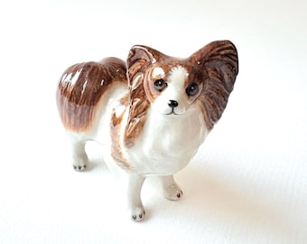 Dog figure, Papillon, White, Brown, lying, puppy, Ceramic Dog Figure, ceramic figure, animal, dog figurine, Continental Toy Spaniel, puppies
