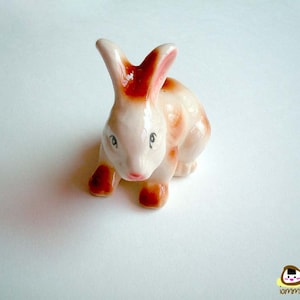 Rabbit Figure, ceramic rabbit, miniature rabbit, bunny figure, white, brown, hare, ceramic animal, mini, little, spring, totem