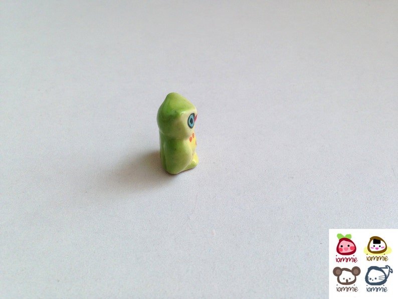 Miniature Owl Figurine, miniature ceramic owl, ceramic owl figure, miniature animal, mini animal, tiny, little owl, decoration, green image 4