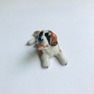 Dog figure, St. Bernard, White, Brown, lying, puppy, Ceramic Dog Figure, ceramic figure, animal, dog figurine, cute, decor