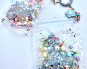 SOFT Squishy Toys, Fun Glittering Glamorous, slow rise, clear, transparent, glitters, colorful, rainbow, party, pink, keychain, Clouds