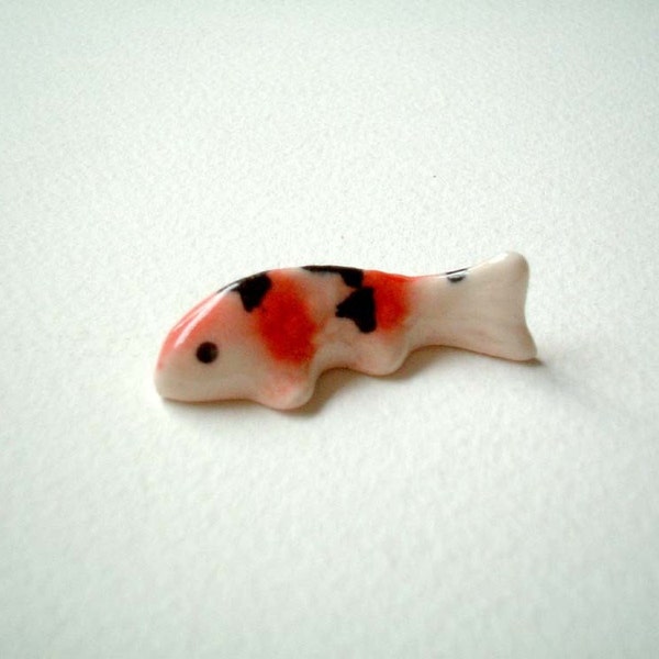 Little Ceramic Carp Figurine, Pink, White, Japanese, Koi, miniature carp, animal figurine, miniature animal, clay, mini, tiny, small, fish