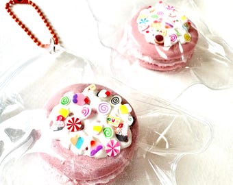 Pink Strawberry Milk Cream Macaron Squishy Fidget Toy, Macaroon Squishy Keychain, Sweets Squishy, Squishy Keychain, Stress Relief Toys, Soft
