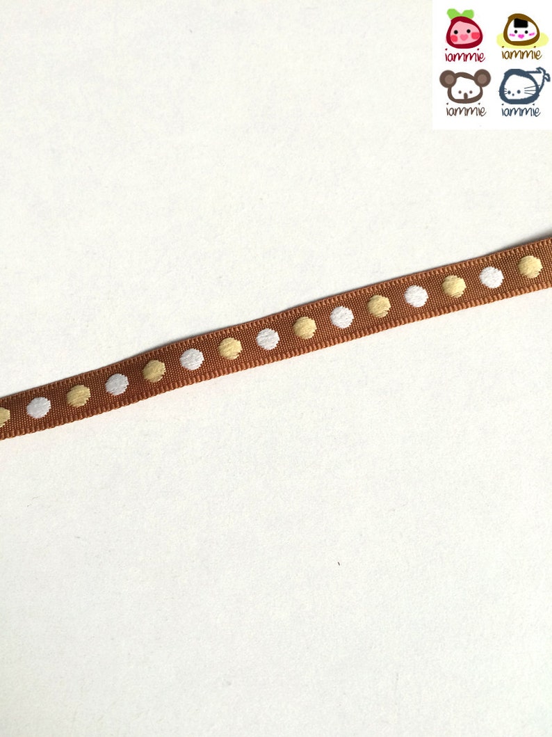 Dot Trim, brown, yellow, white, trim, trims, 5 YARDs, 450 cm, 3/8 inch, 1 cm, fabric, ribbon, craft, card, gift, gift wrap, BROWN ONLY image 2