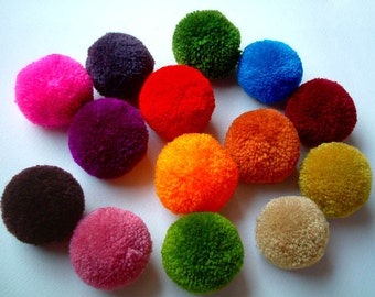 Yarn Pom Poms, party poms, handmade, pom pom, yarn balls, pink, green, blue, white, red, black, brown, yellow, 10 poms, tulle, soft