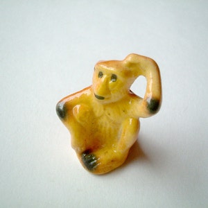 Miniature Monkey Figurine, ceramic animal, ceramic figure, animal figure, animal figurine, yellow, brown, mini animal, tiny, small, little