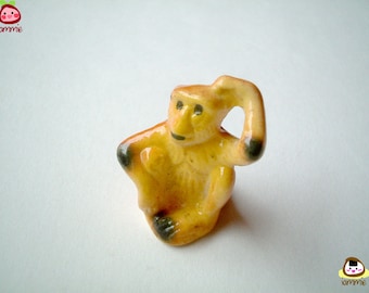 Miniature Monkey Figurine, ceramic animal, ceramic figure, animal figure, animal figurine, yellow, brown, mini animal, tiny, small, little