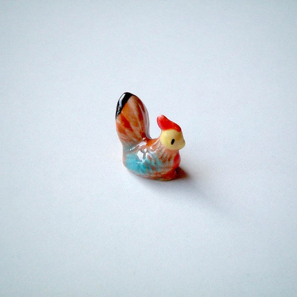 Mini Ceramic Rooster, ceramic chicken, chicken figure, chicken figurine, ceramic animal, wings, ceramic chicken, mini clay, little, tiny