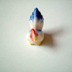 Miniature White with Blue Bottom Ceramic Chicken: rooster, cock, chick, mini animal, ceramic animal, little animal, small animal, tiny image 5