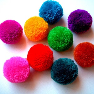 Party Yarn Pom Poms, handmade, pom pom, yarn balls, pink, green, blue, purple, violet, white, orange, red, black, brown, yellow, 5 balls image 3