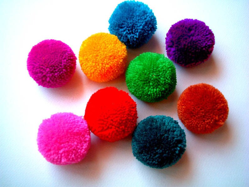 Party Yarn Pom Poms, handmade, pom pom, yarn balls, pink, green, blue, purple, violet, white, orange, red, black, brown, yellow, 5 balls image 3