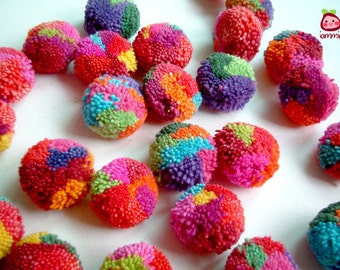 Yarn Pom Poms, cotton pom pom, flower pompom, mums, decoration, eco, button, bead, small, party, hmong, fun, cute, 100 poms, SALE, discount